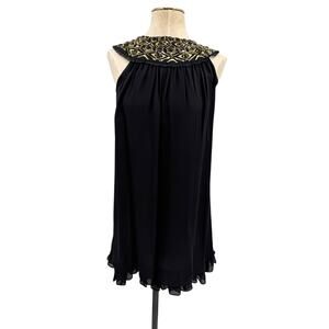 Alice + Olivia Beaded Silk Shift Dress Black Embellished Neck Cocktail XS